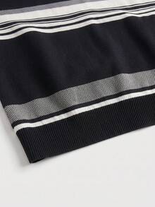 Men's Casual Striped Short Sleeve Knit Sweater, Summer - Black - View 6