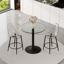 Flexible Bar Set: 89 Cm Glass Table + Bar Stools With A Floating Design – Specially Designed For European Open-Plan Kitchens. Metal Frame With Comfortable Footrest. - Black - View 4