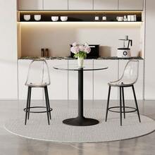 Flexible Bar Set: 89 Cm Glass Table + Bar Stools With A Floating Design – Specially Designed For European Open-Plan Kitchens. Metal Frame With Comfortable Footrest. - Black - View 3