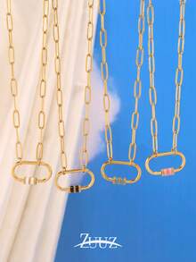 1pc Stainless Steel Colorful Elliptical Buckle Pendant Necklace For Women Fashion Simple 18K Gold Plated Charms Chain Necklace - necklace - View 1