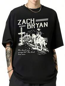 Oversized Black ZachBryans Country, Western And Cowboy Graphic Tee For Fans. - Black - View 6