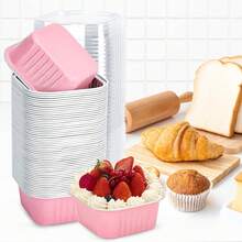 30Pack 5oz Pink Mini Cake Pans With Lids Baking Cups Aluminum Foil Pans Tins, Individual Dessert Cups Containers ,Party,Picnics - 查看 6
