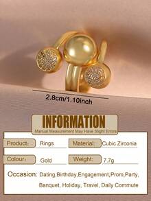 1 chiếc nhẫn hở đính đá Cubic Zirconia hình cầu vàng sang trọng, thiết kế quấn xoắn cầu thiên thể đính đá pave, nhẫn statement cho trang sức hàng ngày & tiệc, tiệc chiêu đãi, dạ hội, tiệc tùng - quả bóng - Xem 4