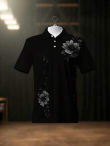 Men's Gray Floral Vine Polo Shirt Trendsetter Breathable Lightweight Artistic Print  Summer Summer - Black - View 3