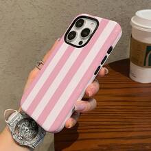 Funda para Teléfono: Popular y Elegante, con Patrón de Rayas Anchas en Rosa y Blanco, Funda de Doble Capa, Novedad 2026, Lujosa y Exquisita, Resistente, para una Protección Superior, Duradera, para iPhone 17 16 15 14 13 12 11 8 7 X Plus Pro Max - Color mixto 1 - Ver 5