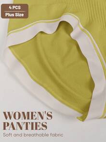 MEIYATING 4 buah celana dalam segitiga wanita ukuran besar, pinggang tinggi, tanpa jahitan, motif garis-garis kontras warna. - MultiWarna - View 6