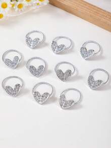 10pcs/Pack Rhinestone Heart Shaped Elastic Hair Ties, Minimalist Small Size, Suitable For Daily Use, Cute & Sweet, Versatile, Gentle On Hair For Girls - Silver - View 6