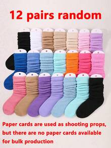 12 Pairs Kids Casual Solid Color Socks, Kids Over-The-Knee Socks, Kids Fuzzy Socks, Girls Candy Color Sweet Princess Socks, With Stacked Effect, Breathable Comfortable Soft Skin-Friendly, With Fuzzy Feel, Suitable For 1-16 Years Old Children To Wear, Suitable For Girls Daily Outings, Suitable For Back To School Season/Back To School Season, Suitable For Travel Wear, Suitable For Party Wear - Multicolor - View 16