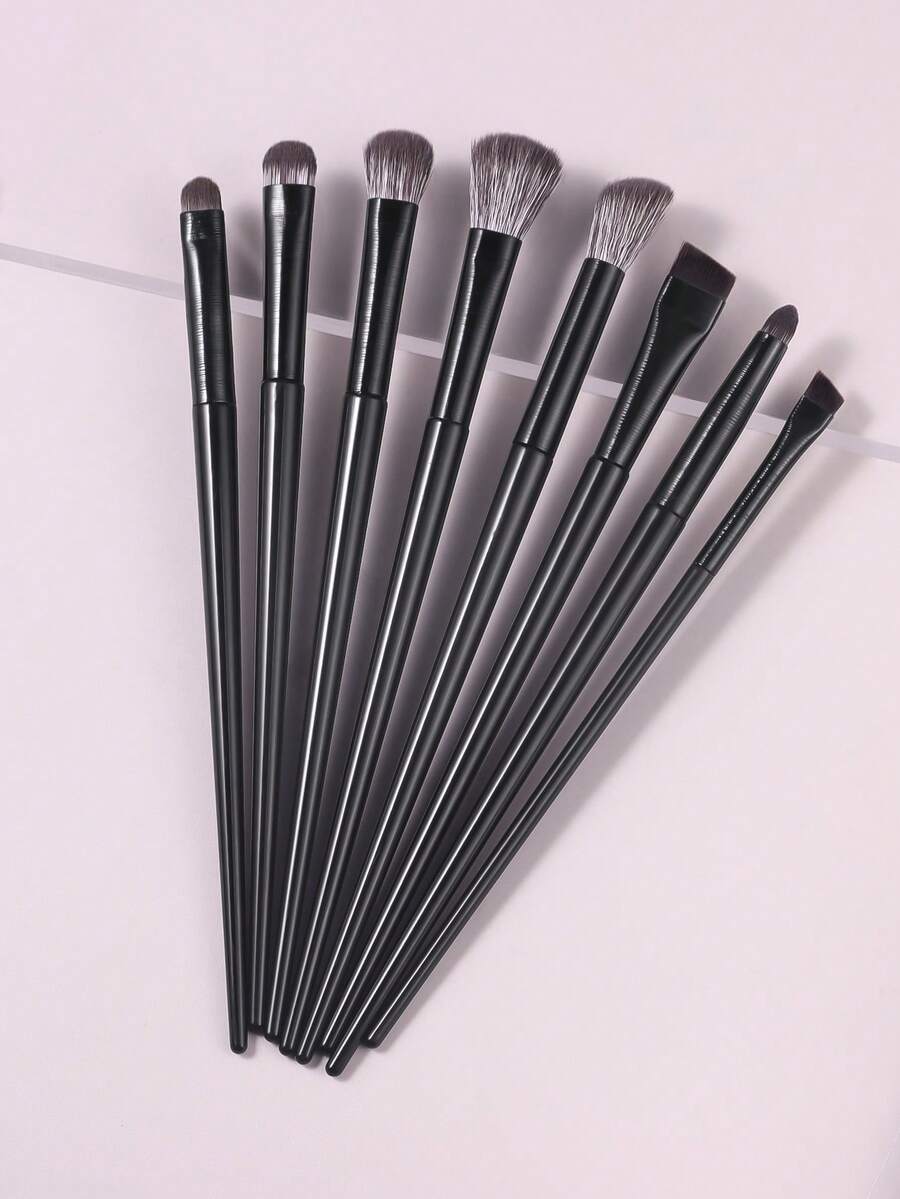 ronshadow 8件套全功能眼部化妆刷套装，包括大号晕染刷、中号眼影刷、小号细节刷、斜角眉刷，用于精准眼部化妆。 - 黑色 - 查看 1
