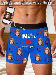 1pc Custom Face Photo Boxer Briefs Personalized DIY Funny Underwear Nuts About You For Dad Husband Best Father's Day Gift - Multicolor - View 1