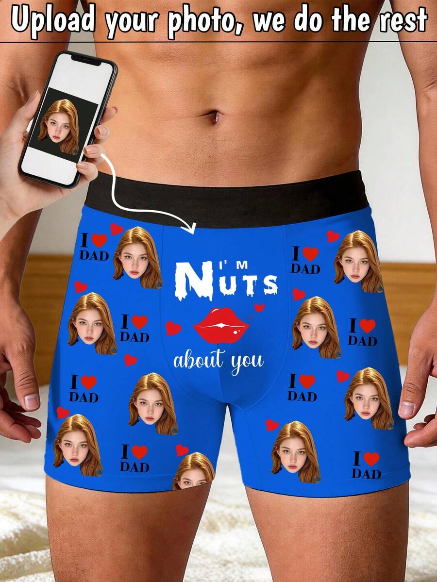 1pc Custom Face Photo Boxer Briefs Personalized DIY Funny Underwear Nuts About You For Dad Husband Best Father's Day Gift - Multicolor - View 1