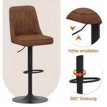 Modular Bar Set: 89cm Glass Table + 2 Swivel Bar Stools Upholstered In Brown Technical Fabric. Black Metal Frame With Comfortable Footrest. The Ideal Choice For Your Home Bar. - Black and Brown - View 6