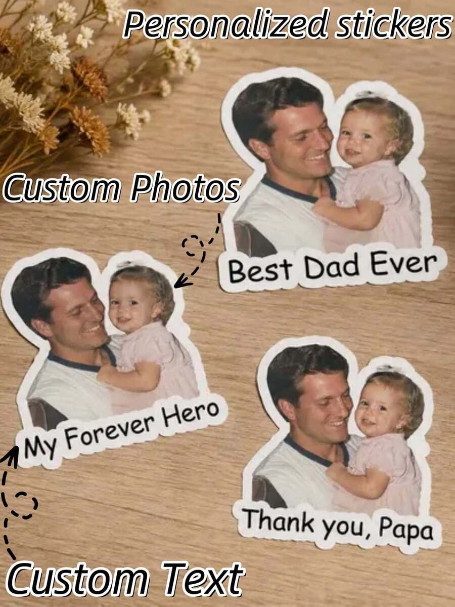 15 Stücke/30 Stücke personalisierte Vatertags-Fotoaufkleber - individuell gestaltete Vater- und Kind-Bildetiketten mit Text, wasserfeste DIY-Familienparty-Geschenkaufkleber, süße Vatertags-Dekorationen geeignet für Babyparty, Geburtstag und Fotoalbum 2026