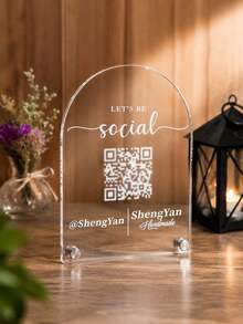 Customized Honeymoon Fund QR Code Sign, Personalized Acrylic Wedding QR Code Table Sign, Supports Scan To Pay QR Code Customization. Arched Wedding Donation Sign, Suitable For Honeymoon Fund, Couple Savings Fund And Wedding Banquet Decoration. Can Customize Groom And Bride Names And Exclusive Information Suitable For Wedding, Engagement Party, Bridal Shower - Multicolor - View 4
