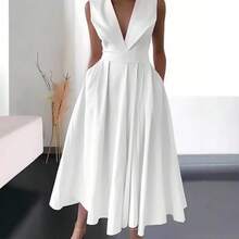 Summer Dresses For Women 2023 New Cross-Border Foreign Trade European And American Women's Clothing Summer Sleeveless Waist-Cinching Pocketed Large H - 黑色 - 查看 2