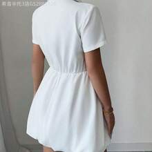 Yunuo Menswear  Vestido casual corto de manga corta de unicolor para mujer - Blanco - Ver 3