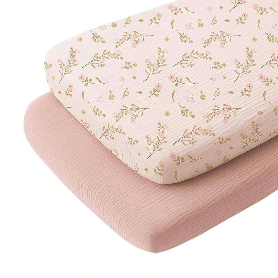 2pcs Baby Crib Sheets,Soft & Comfortable, Suitable For Baby Crib, Moses Basket, Oval/Rectangular Pad/Mattress, Ideal Gift For Expectant Mothers - Multicolor - View 1