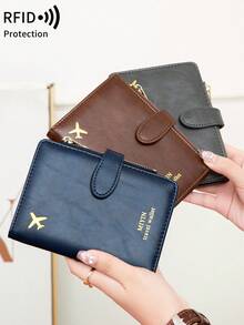 MIYIN 1pc Creative Airplane Design Travel Passport Holder, Magnetic Closure, RFID Blocking Passport Cover, Document Organizer, Minimalist Solid Color Business Travel Essential Passport Wallet, Lightweight Portable Travel Wallet, Multi-Function Card Case, Passport Protector, Unisex Passport Holder - Coffee - View 10