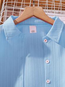 Left Mama Set de 2 piezas con camisa de manga larga con cuello y pantalones largos, nuevo otoño para niña preadolescente - Neblina azul - Ver 3
