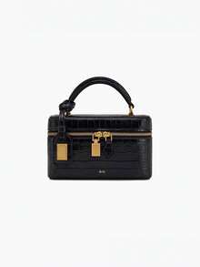 Premium Texture Classic Atmospheric Simple Solid Color Handbag, Niche Design Elegant Temperament Exquisite Popular Shoulder Bag, Daily Fashionable Multifunctional Versatile Women's Crossbody Bag, Crocodile Pattern Box Bag, Suitable For Dating, Dining, Shopping Matching And Other Occasions - Black - View 4
