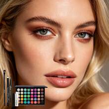 POPFEEL 40 Colors Matte & Glitter Eyeshadow Set, Includes Eyebrow Pencil, Mascara Brush, Long-Lasting Waterproof Eye Makeup, Suitable For Beginners, Holiday Gift - Green - View 2