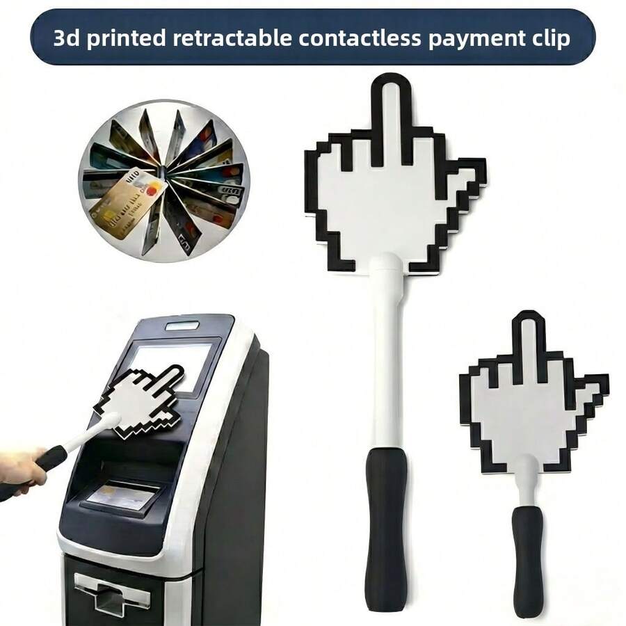 3D Printed Pixel Finger Tap To Pay Wand Extendable Telescopic Contactless Credit Card Holder Funny Stylish Payment Tool Distance Tap Reader For Grocery Shopping, Coffee Shop, Daily Transaction, Cute Novelty Gift For Friends, Family, Gamers, Tech Lovers - Style - View 1