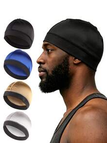 Men's Faux Silk Wavy Hat, Silky Wavy Hat, Soft Breathable Durag Skull Cap, Good Compressibility - A - View 1