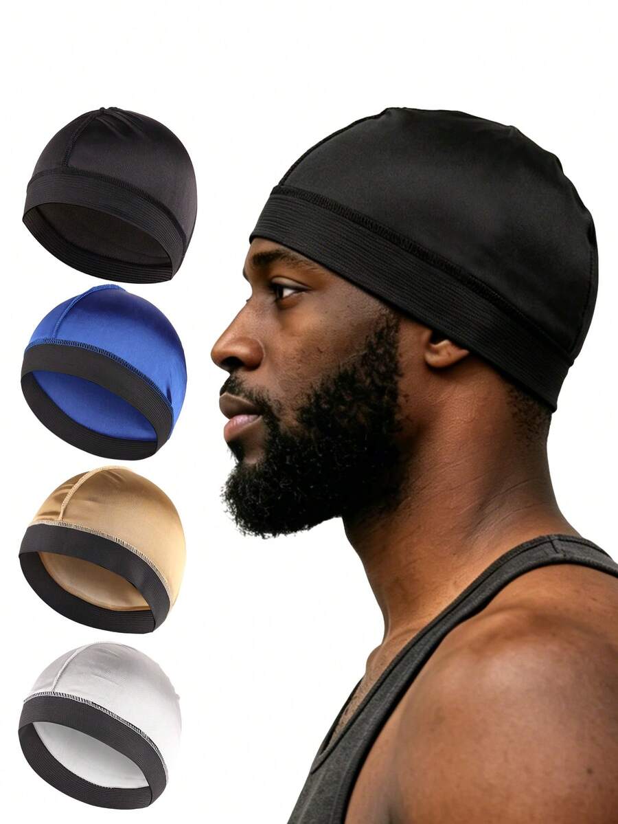 Men's Faux Silk Wavy Hat, Silky Wavy Hat, Soft Breathable Durag Skull Cap, Good Compressibility - A - View 1