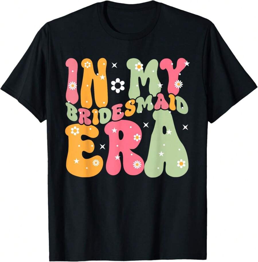 Maid Of Honor In My Bridesmaid Era Groovy Bachelorette Tee Gift Unisex T-Shirt - 黑色 - 查看 1