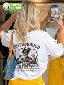 Kaos Wanita Kasual Lengan Pendek Leher Bulat Motif Leopard Mawar Gaya Ibu Keren untuk Musim Semi/Panas/Gugur - Putih - View 1
