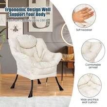 Sillón Individual Moderno de Tela de Poliéster Lifezeal con Bolsillo Lateral, Azul Marino/Beige/Gris/Marrón - Beige - Ver 8