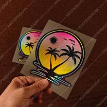 1 pieza Pegatina de vinilo con escena tropical de palmera y puesta de sol en la playa, calcomanía de escena oceánica para coche, motocicleta, portátil, decoración - W188 - Ver 5