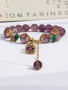 1 pieza Elegante pulsera de cristal morado, diseño de cristal microincrustado, regalo perfecto para ella - Morado - Ver 2