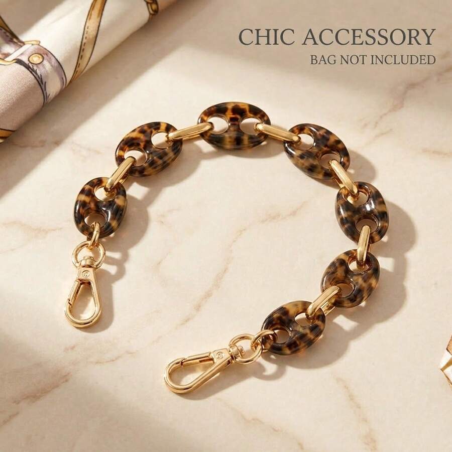 1pc Resin Tortoise Shell Chain Replacement, Luxury Acrylic Amber Leopard Print Handbag Handle, Thick Metal Chain Belt Suitable For Handbags - Multicolor - View 1