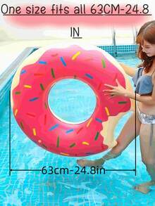 Pink Donut Inflatable Swim Ring, Large Size Pool Float For Adults And Children, Cute Donut With Sprinkles Decoration, Summer Water Recreation Supplies - Pink - View 6