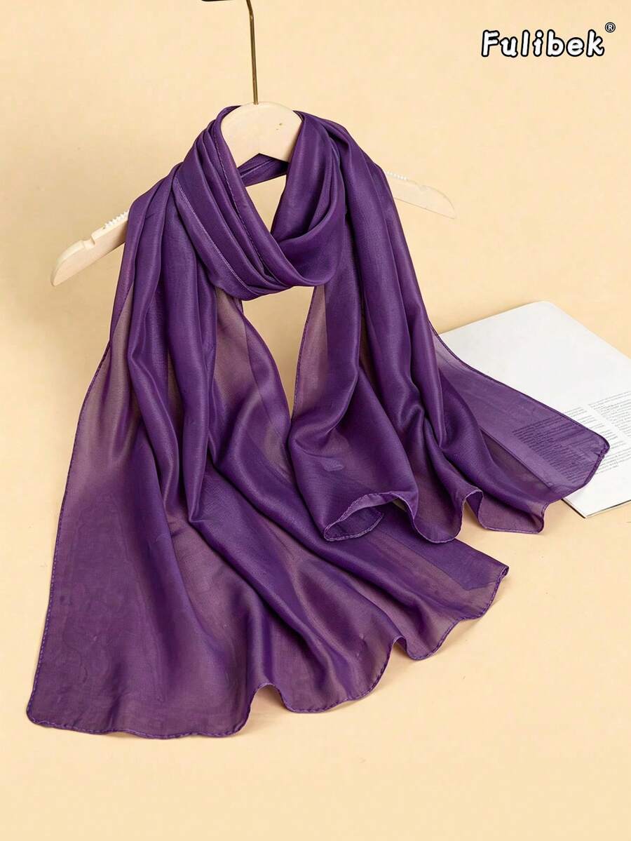 1pc Women's Lightweight Chiffon Solid Color Scarf, Versatile Shawl/Wrap, Breathable Casual Travel Accessory, All Season - Purple - View 1