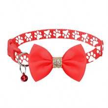 1 pieza Collar ajustable de 17-35cm con campana, lentejuelas, lazo y patrón de huella de pata, decoración de cinta para uso diario de gatos, perros y mascotas - Multicolor - Ver 15