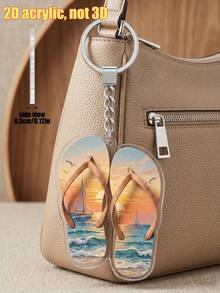 1pc Creative Summer Ocean Refreshing Theme Flip-Flop Acrylic Keychain, Versatile Fashion Bag Charm Decoration, Multifunctional Key Organizer, Suitable For Car Rearview Mirror Eye-Catching Fun Pendant, Daily Home Decor - Multicolor - View 3