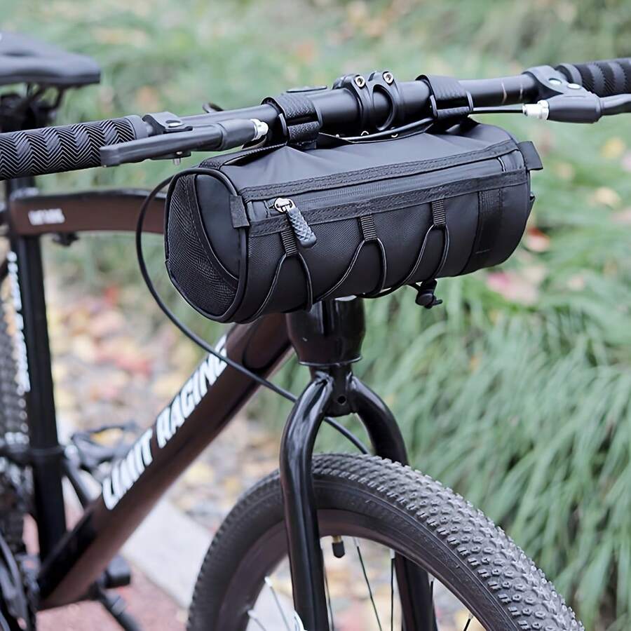 1/2pcs Adjustable Waterproof Bicycle Handlebar Bag + Fixing Strap Set, Cylindrical Bike Front Hanging Storage Bag, Prevent Bag Slippage Or Item Loss, Suitable For Mountain Biking, Road Cycling, Commuting, Outdoor Activities And Daily Use - Multicolor - View 1