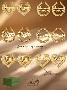 1 Pair 7cm Large Hoop Earrings, Customizable Name Text Personalized Earrings, 18K Gold Fashion Jewelry Stainless Steel, Engraved Bamboo Knot Earrings - Gold Round Name - Large Hoop Earrings, Thanksgiving Christmas - 2.76 Inch - View 1