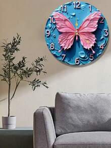 Reloj de pared de madera silencioso con patrón de mariposa 2D, adecuado para la decoración de la sala de estar, el dormitorio y la oficina, reloj de pared de estilo moderno, sin incluir la batería - Multicolor - Ver 2
