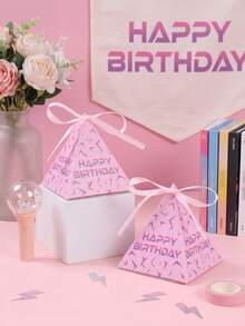 12個粉色K-POP閃電三角禮物盒，「Happy Birthday」印花，粉色與K-POP主題，1歲生日派對伴手禮，嬰兒洗禮裝飾，多用途包裝盒，性別揭曉派對用品，男嬰/女嬰派對裝飾，粉色K-POP閃電裝飾，禮物包裝袋，居家裝飾，桌面裝飾 - 粉紅色閃電 - 查看 5