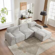 Modular Compression Sofa In Chenille Fabric, Filled With 30D High-Resilience Foam. Easy To Move And Featuring A Non-Slip Base, It Is Ideal For Living Rooms And Other Spaces. Beige - Grey - View 6