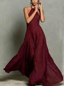 Elio Closet Women's Summer Vacation Casual Fashionable Commute Workplace Versatile Design Dress Elegant Party - Burgundy - View 3
