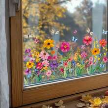 Anti-Collision Window Stickers, Double-Sided Floral Glass Stickers, Glue-Free Static Removable Wildflower Decorative Stickers Suitable For Windows, Mirrors, Bathroom Decor - Bird-proof Window Stickers - View 4