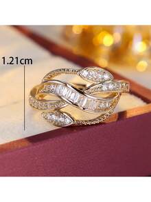 1pc Women's Luxury High-End Synthetic Cubic Zirconia Embellished Super Sparkling Ring, Fashionable Elegant Engagement Intertwined Twisted Band Ring - Ring - View 8