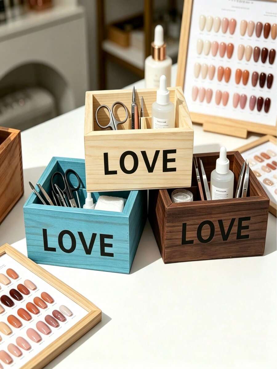 1pc Square Nail Rhinestone & Nail Tool Storage Box, Mini Jewelry & Ring Display Box, Desktop Fake Nail Tip Storage Tray, Nail Drill Bit Storage Container - Multicolor - View 1