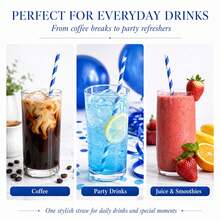 25pcs/99pcs Paper Straws, Blue/Orange/Green/Pink/Red/Black Striped Disposable Drinking Straws, Suitable For Parties, Birthdays, Weddings, Restaurants, Juice, Smoothies, Cocktails - Multicolor - View 6