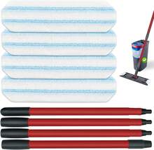 Mop Replacement Pads For O Cedar H2prO Flat Mop System, Mop Handle For O-Cedar H2pro Mop, Reusable Microfiber Mop Pads For Ocedar Flat Mop, Include 4 Mop Pad Refills And 4-Section Mop Handle - Trắng - Xem 1