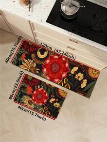 1/2pcs Bohemian Style Floral Kitchen Mat Set, Modern Country Style Floral Kitchen Rug And Mat, Non-Slip Washable, Suitable For Spring/Summer Bohemian Style Kitchen Long Rug, Rubber Bottom Support - Multicolor - View 14